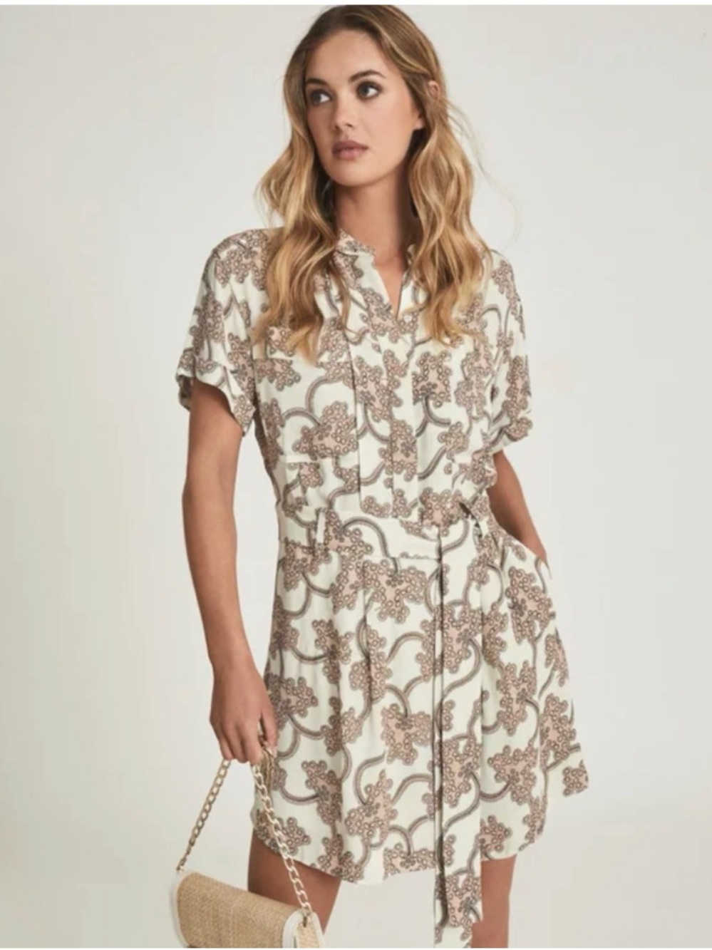 Reiss Cream Mini Dress with Brown Floral Motif